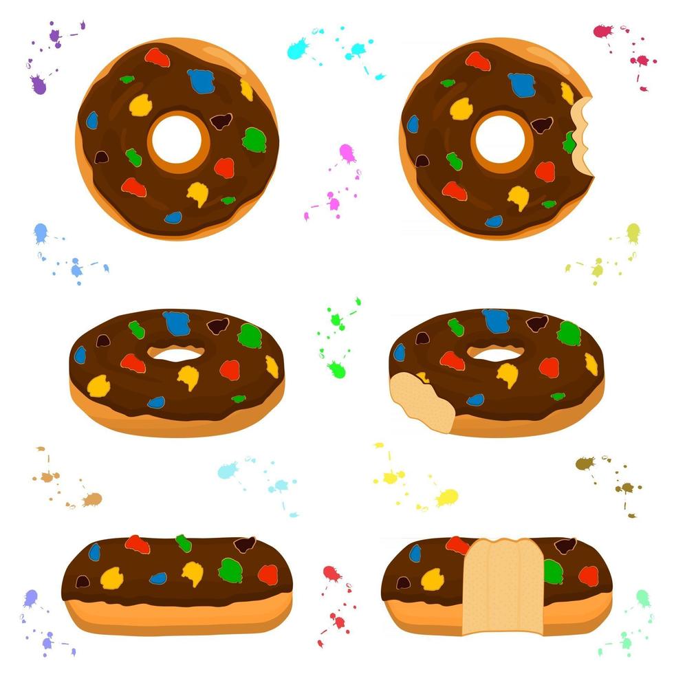 illustratie op thema grote reeks verschillende soorten kleverige donuts vector