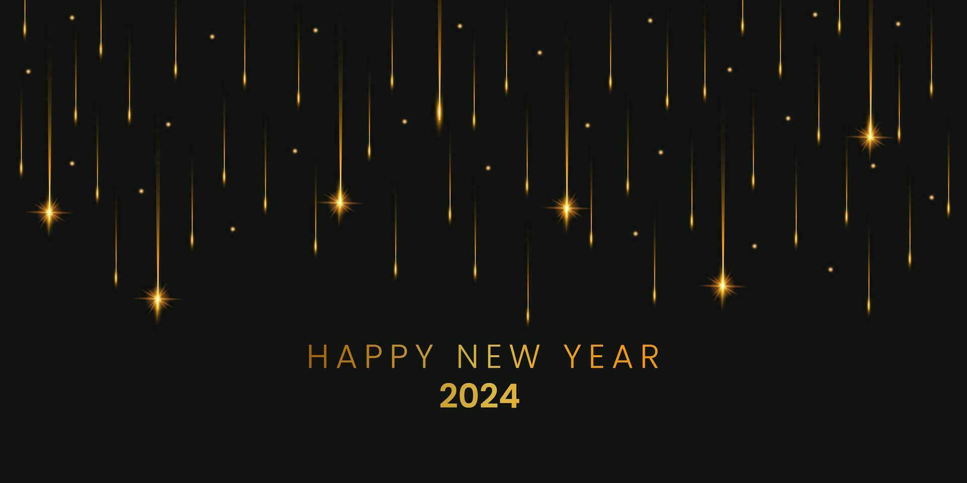 gelukkig nieuw jaar 2024 achtergrond. glinsterende gouden deeltjes Aan een donker achtergrond. abstract vakantie achtergrond vector