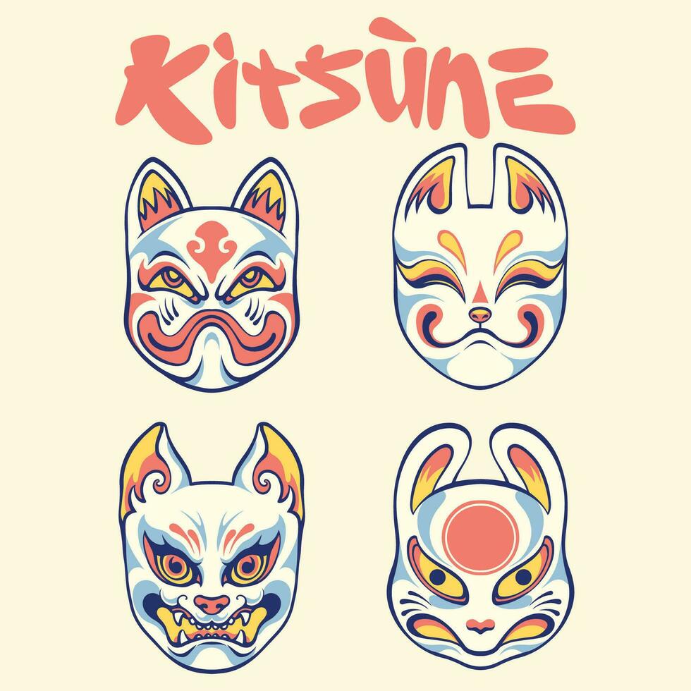 Bedrijfsmiddel schattig kitsune masker vector kunst
