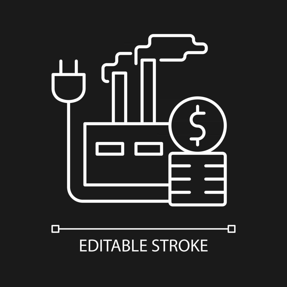 energieprijs voor industrie wit lineair pictogram voor donker thema vector