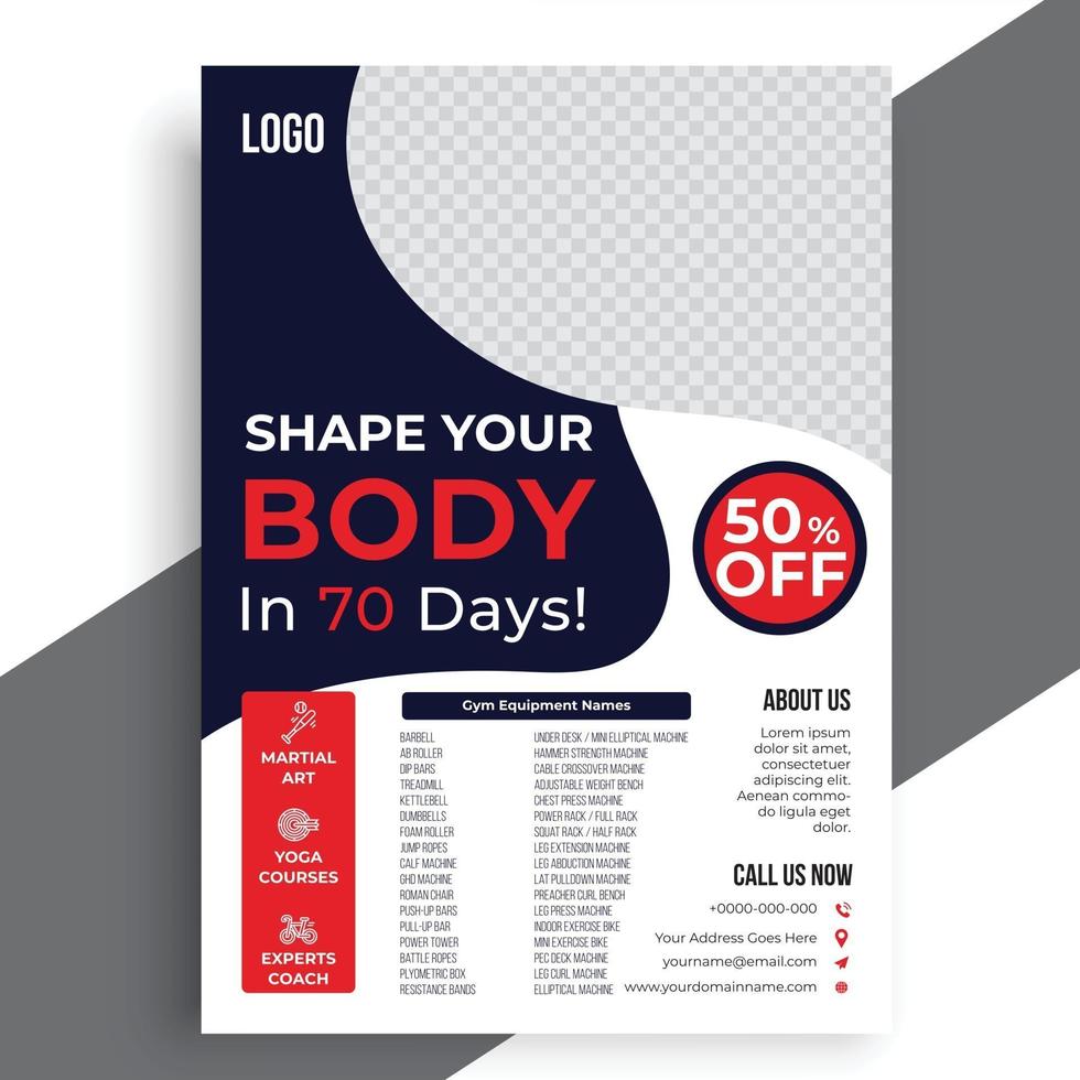 fitness flyer, sportschool flyer ontwerpsjabloon, gezondheid fitness flyer vector