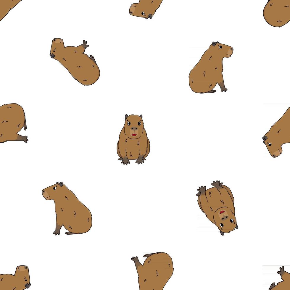 naadloze patroon van vector schattige cartoon overzicht capibara