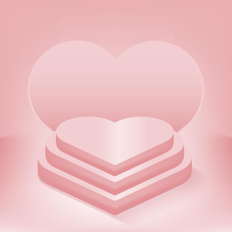 3d stap podium liefde met roze achtergrond vector
