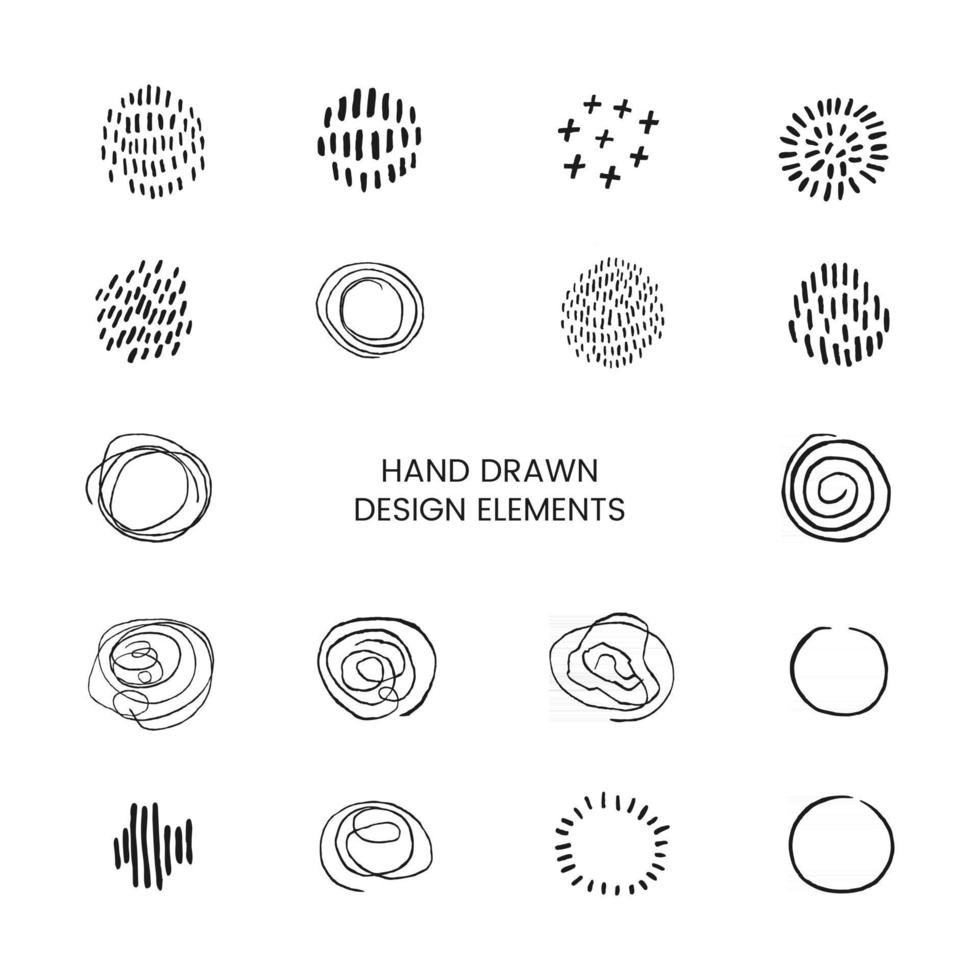 vector zwarte set met hand getrokken doodle abstracte ronde ontwerpelementen