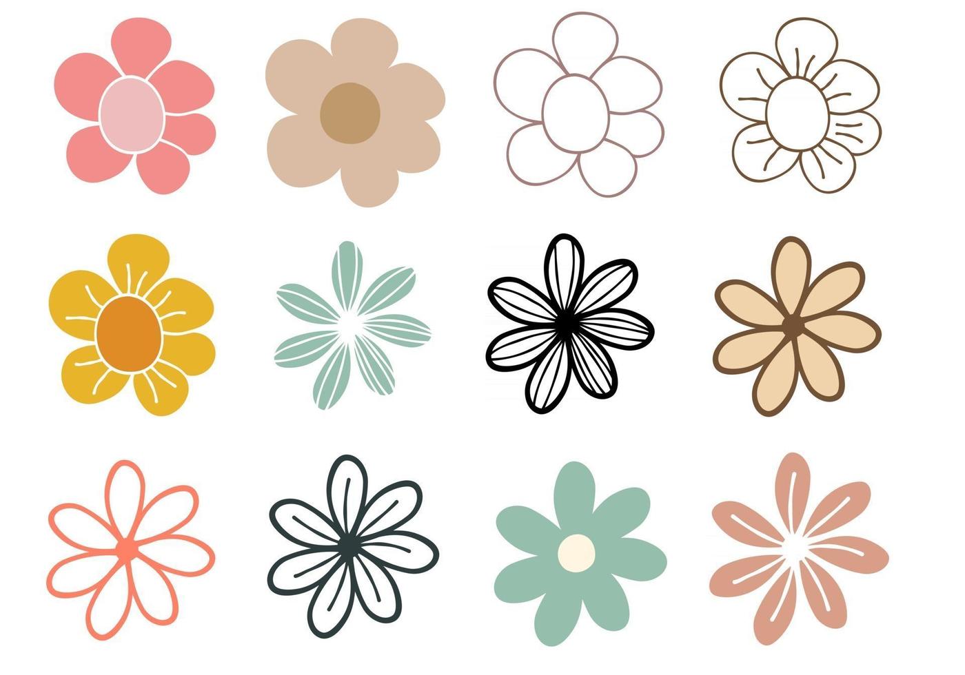 set platte bloemen vector