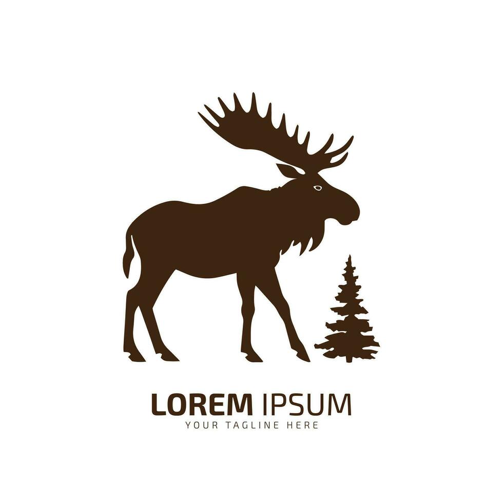 minimaal en abstract logo van eland vector elanden icoon vacht silhouet geïsoleerd sjabloon ontwerp met pijnboom boom
