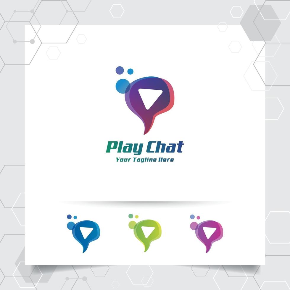 chat logo vector ontwerpconcept van tekstballon en afspeelknop.