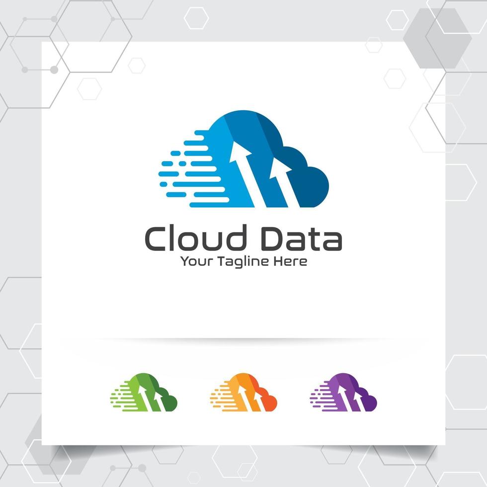 cloud hosting logo vector ontwerp met digitaal en data symbool