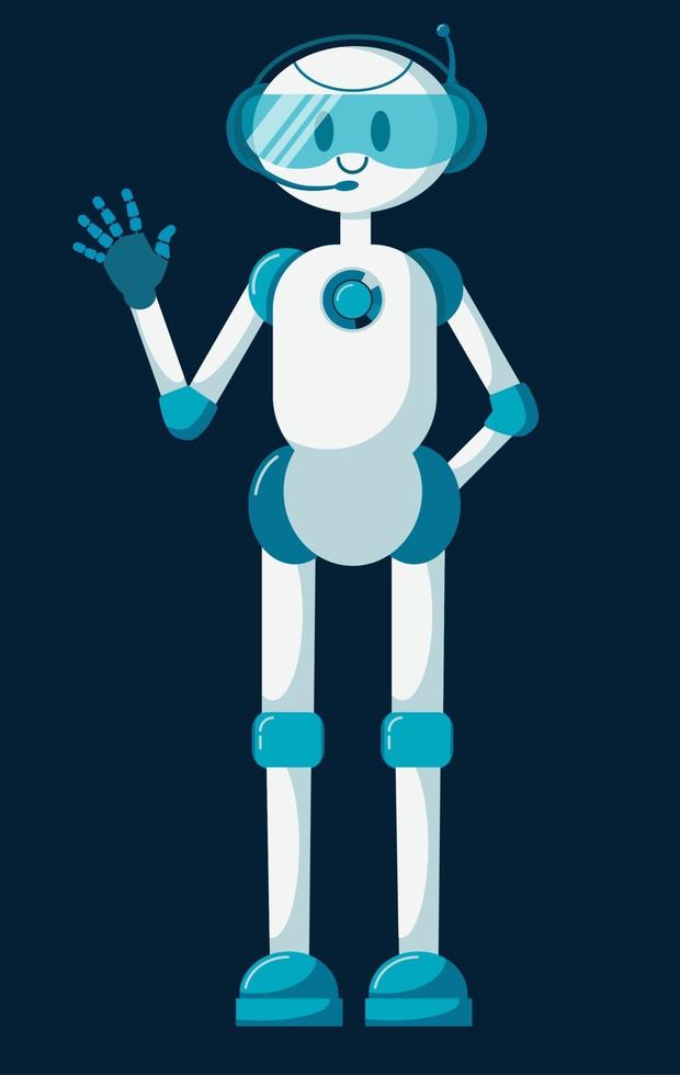 lachende chatbot-personagerobot die problemen helpt oplossen. vector