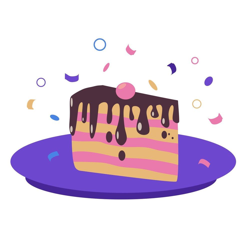 stuk chocoladetaart op een bord. verjaardag smakelijke bak, vector