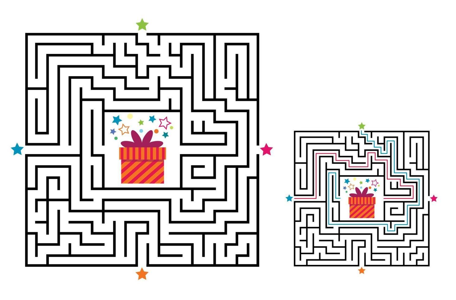 vierkant doolhof labyrint spel voor kinderen. labyrint logisch raadsel. vector