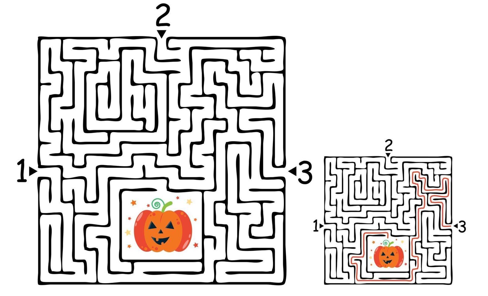 vierkant halloween doolhof labyrint spel voor kinderen. labyrint logica vector