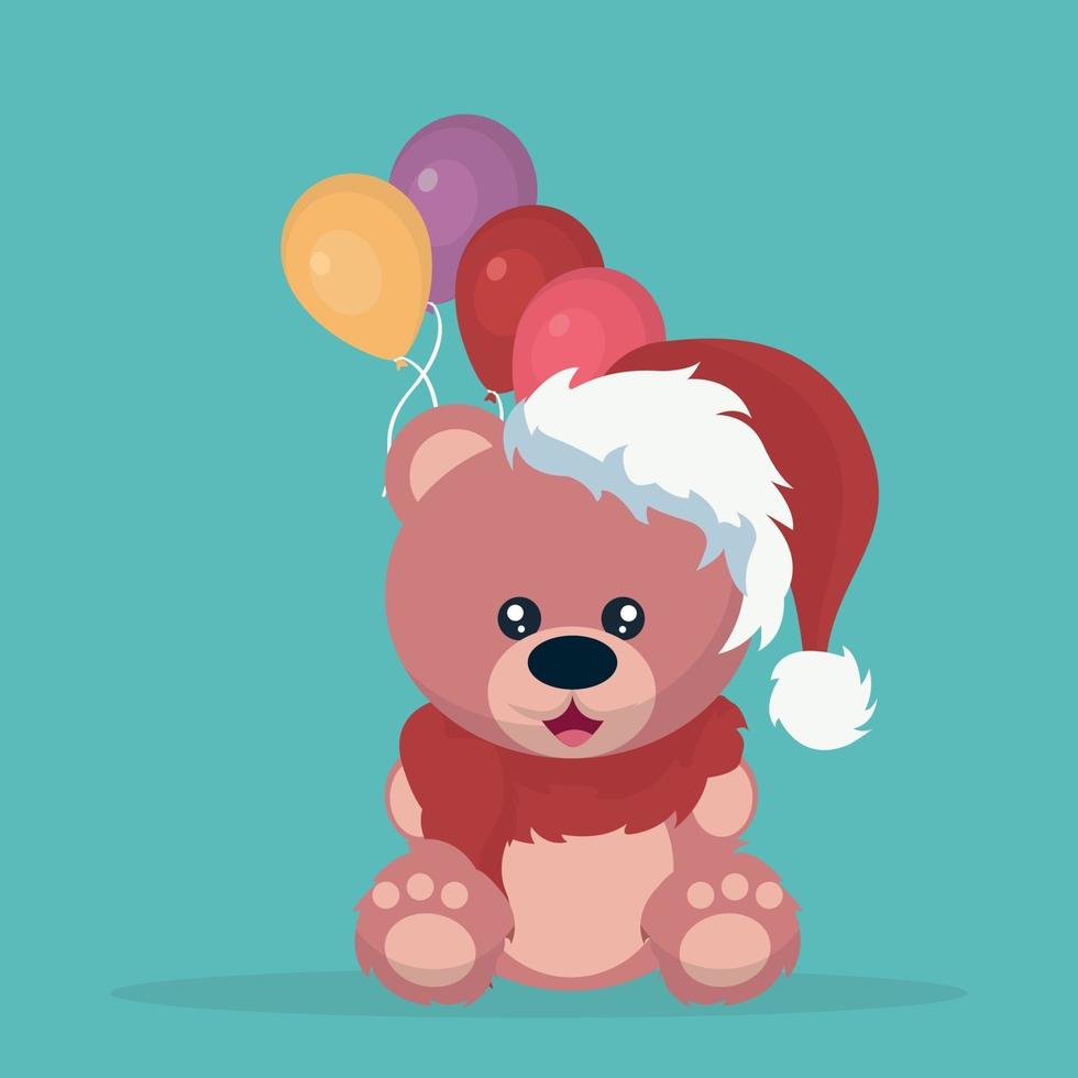 mooie kerstteddybeer met kleurrijke ballonnen vector