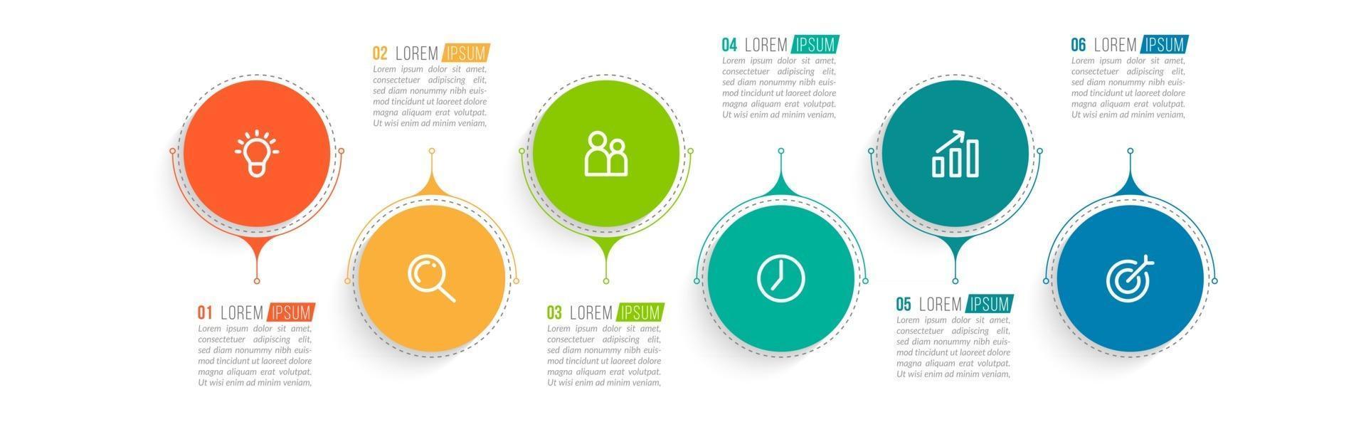 eenvoudig 6 stappen infographic ontwerpsjabloon vector