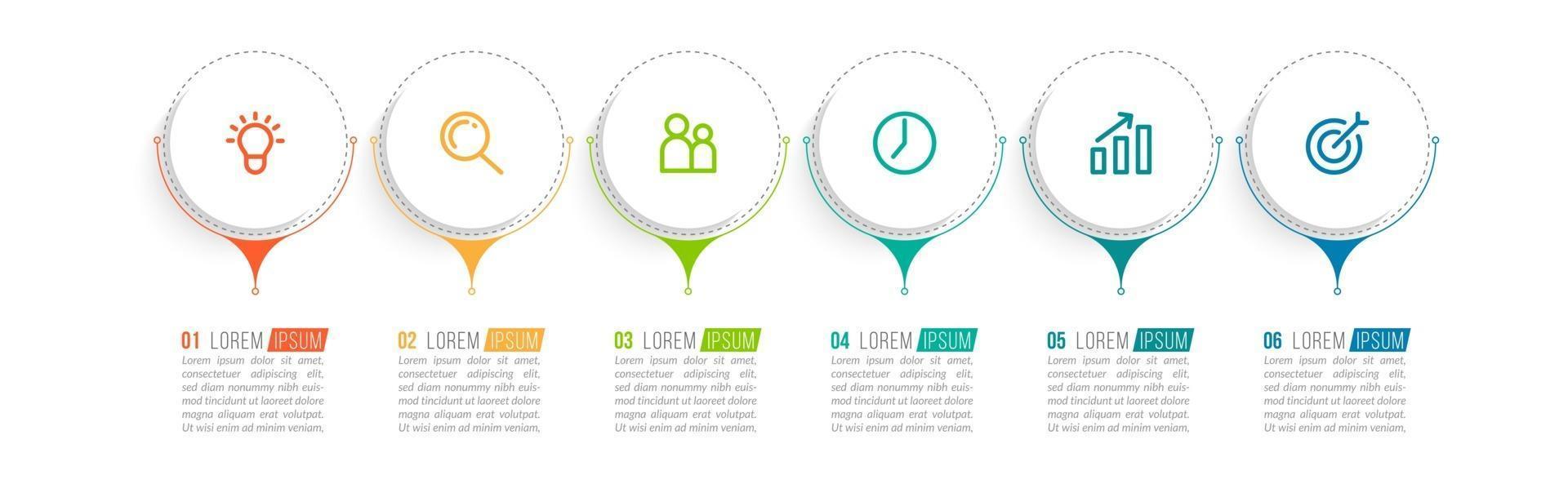 eenvoudig 6 stappen infographic ontwerpsjabloon vector