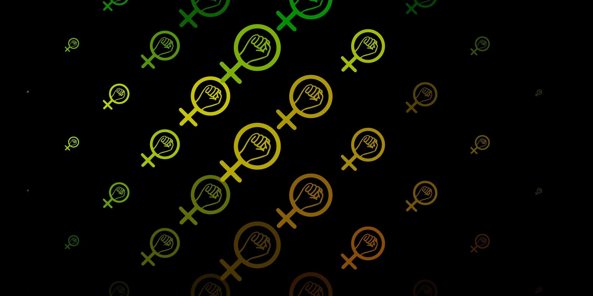 donkergroene, gele vectorachtergrond met vrouwensymbolen. vector
