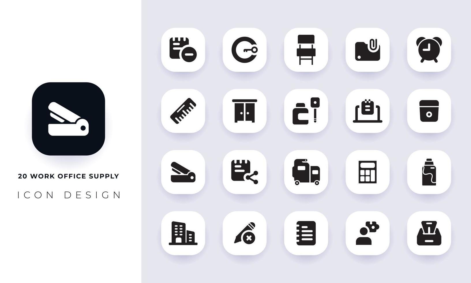 minimaal plat werk office supply icon pack. vector