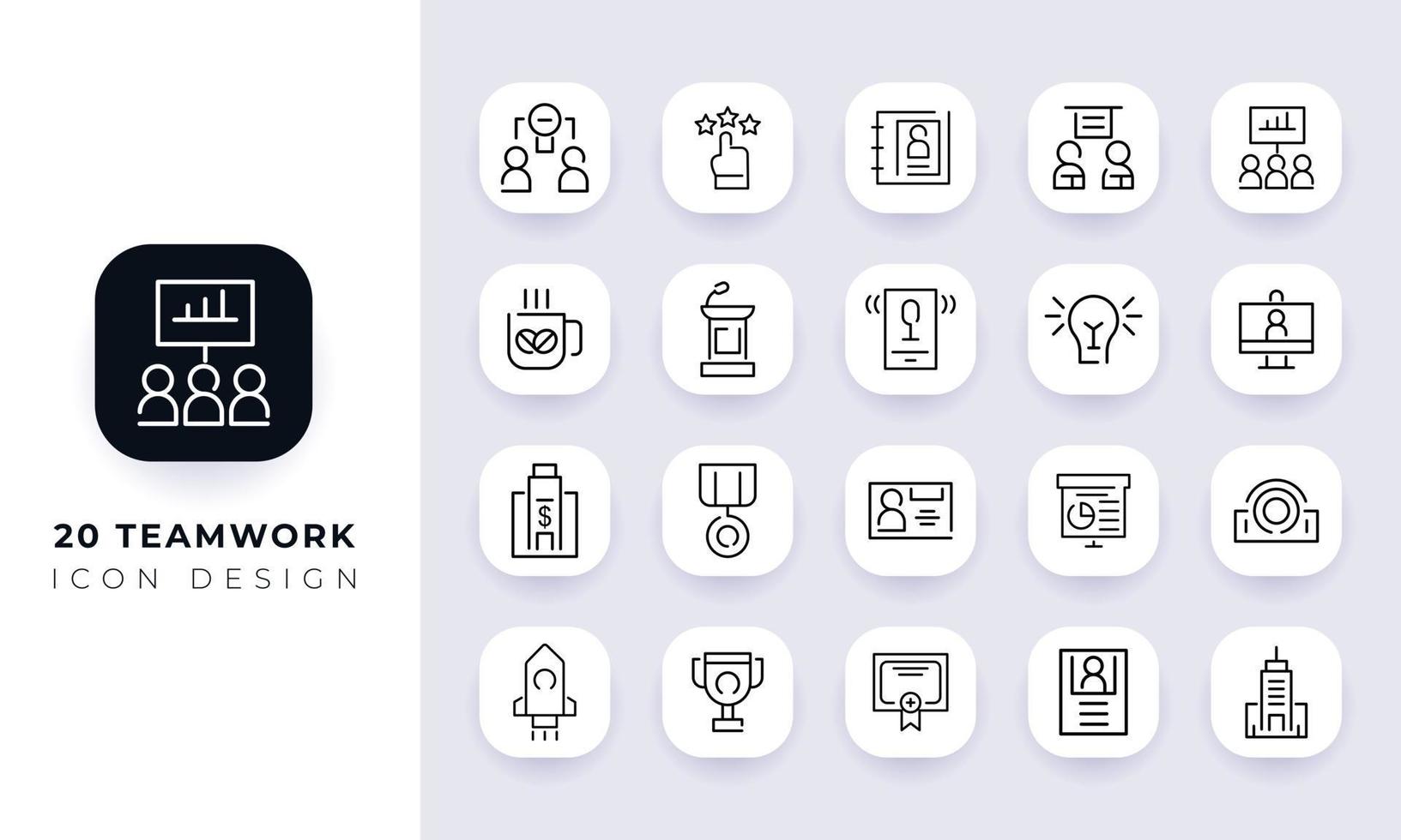 lijntekeningen onvolledig teamwerk icon pack. vector