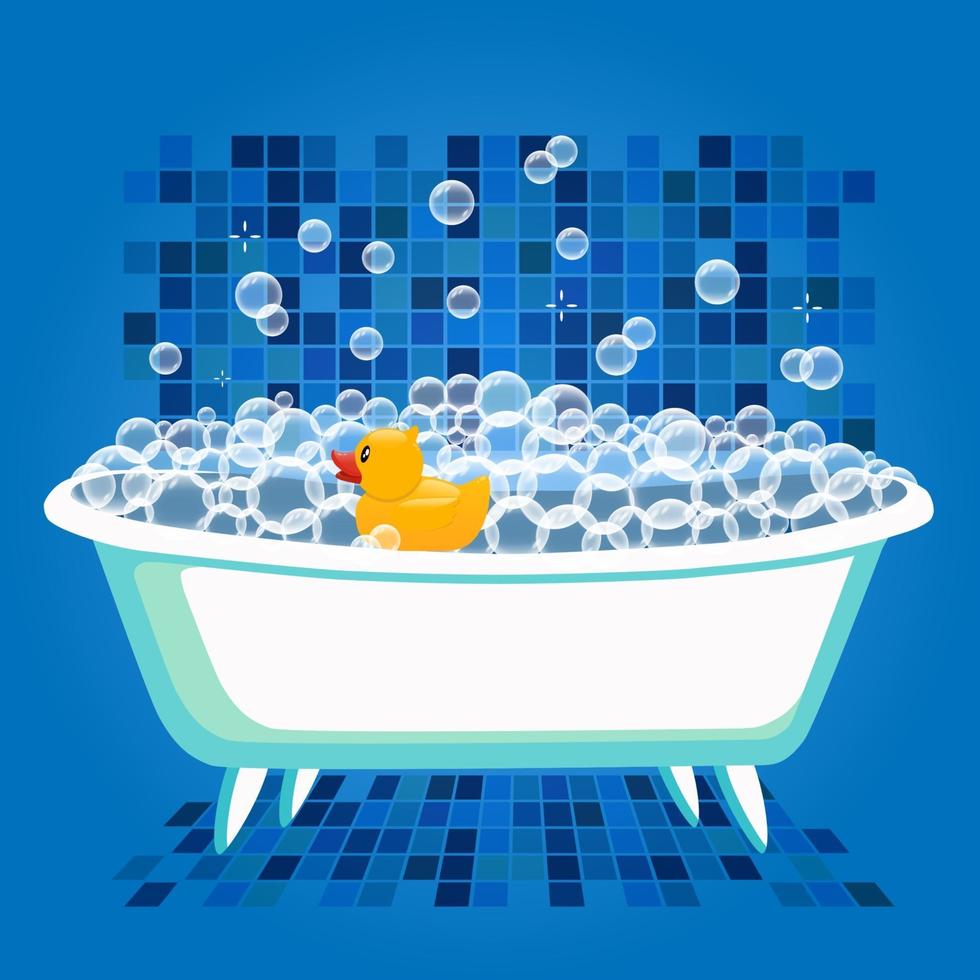 bathtime vectorillustratie met badkuip en gele rubberen eend. vector