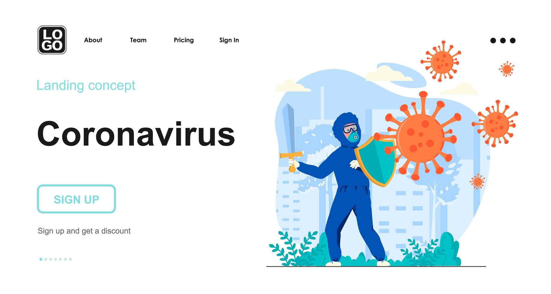 sjabloon voor bestemmingspagina's van het coronavirus webconcept vector