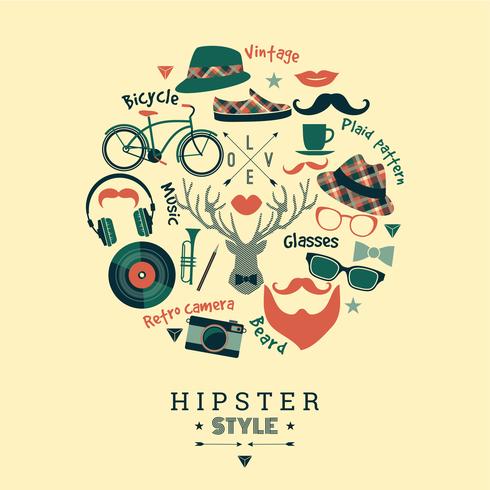 Platte ontwerp vectorillustratie van hipster stijl. vector