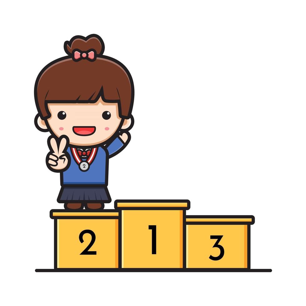 schattig meisje student staande op podium cartoon pictogram illustratie vector