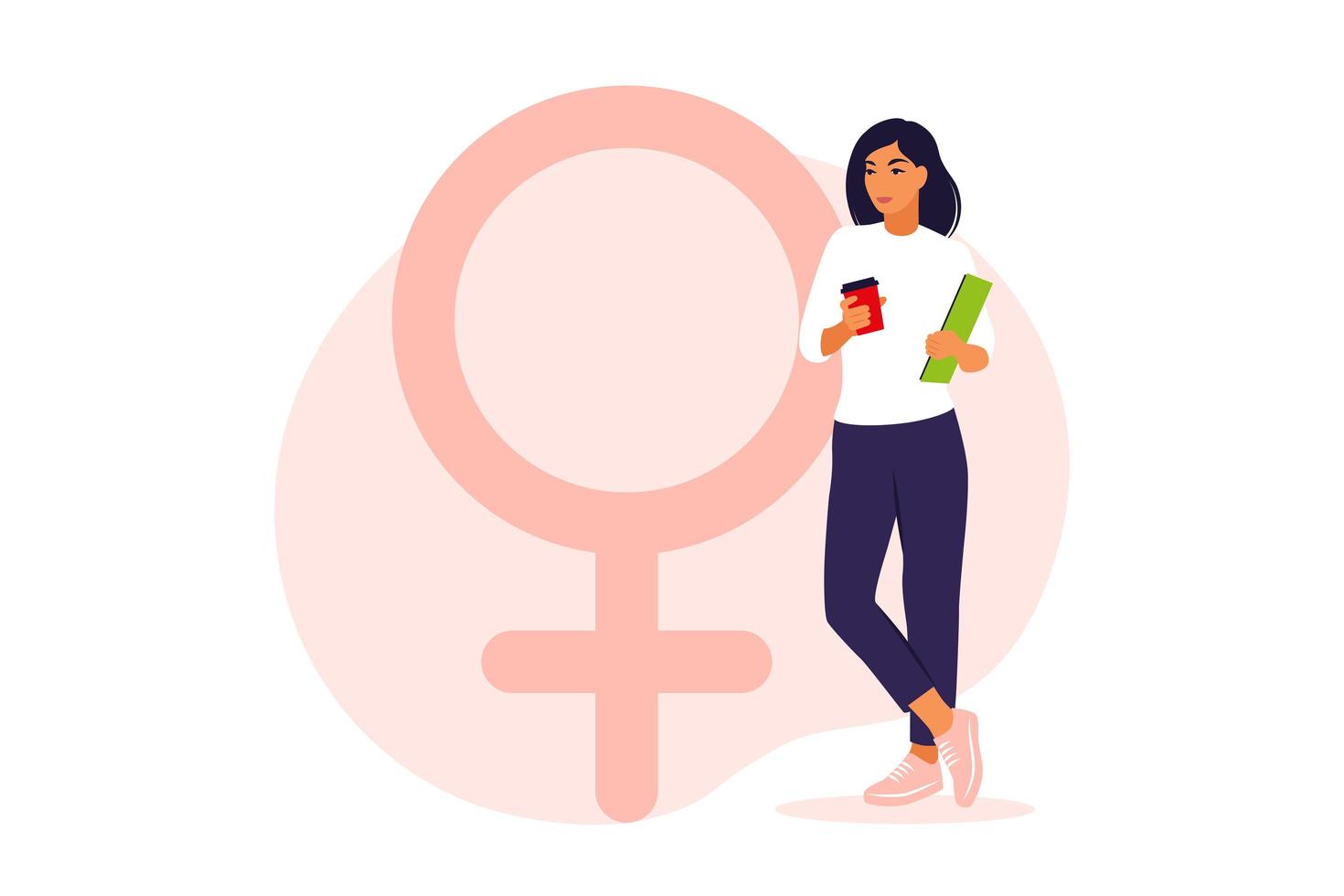 vrouw symbool. een vrouw staat naast een genderpictogram. vector