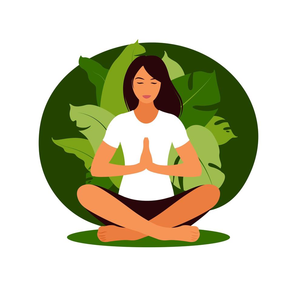 vrouw mediteren in de natuur. meditatie concept, ontspannen, recreatie. vector