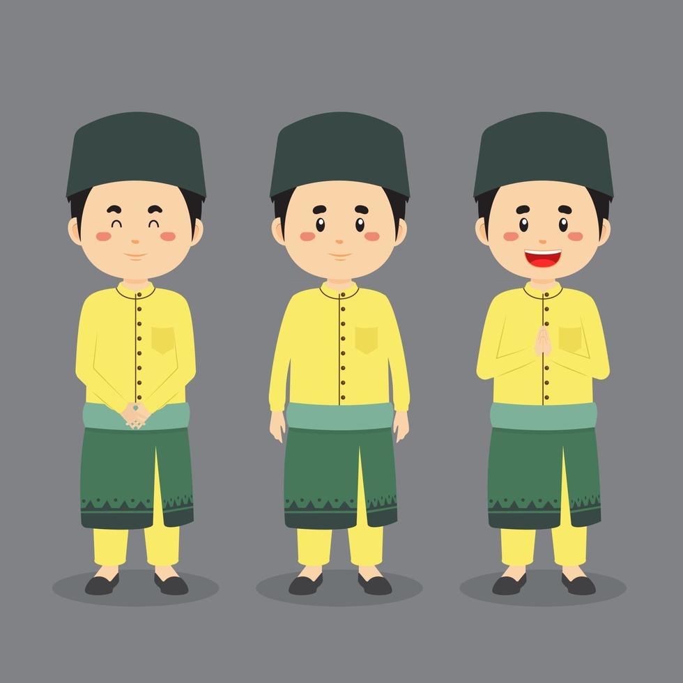 Maleisisch karakter met verschillende uitdrukkingen vector