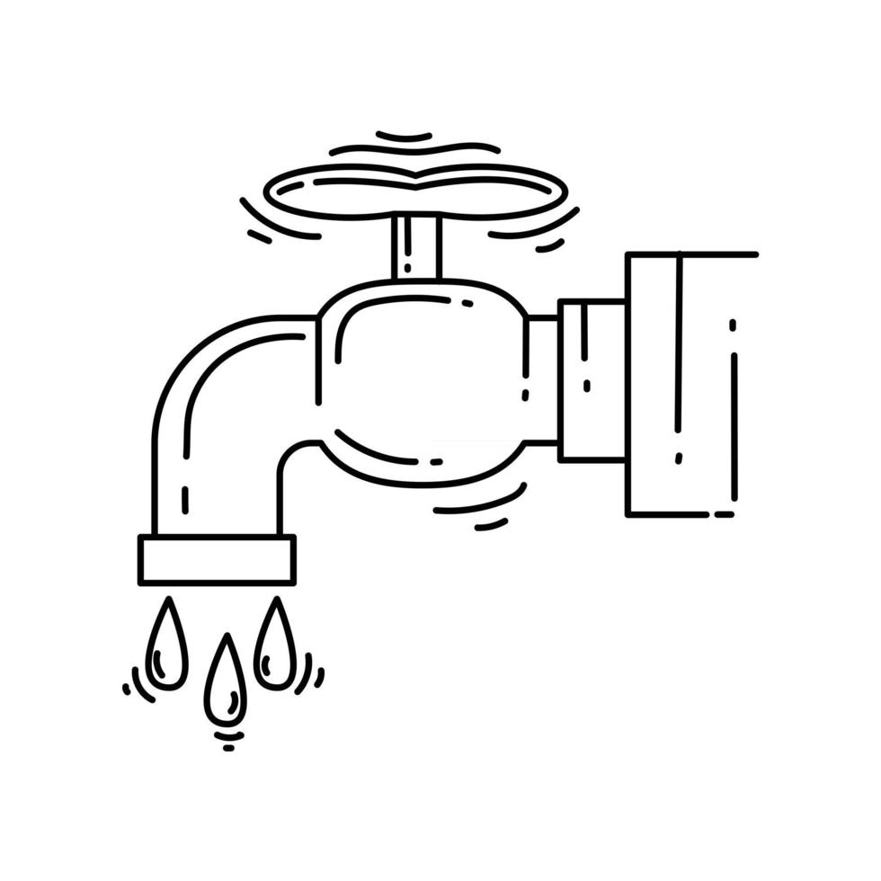 tuinieren waterkraan getekende handpictogram, omtrek zwart vector