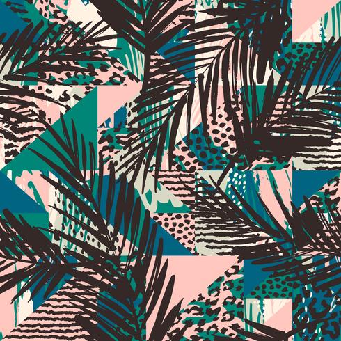 Trendy naadloos exotisch patroon met palm en dierenprins vector