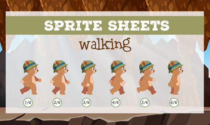 sprite sheet bear walking vector