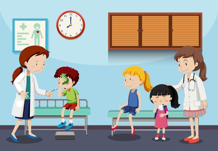 Kinderen en artsen in de kliniek vector