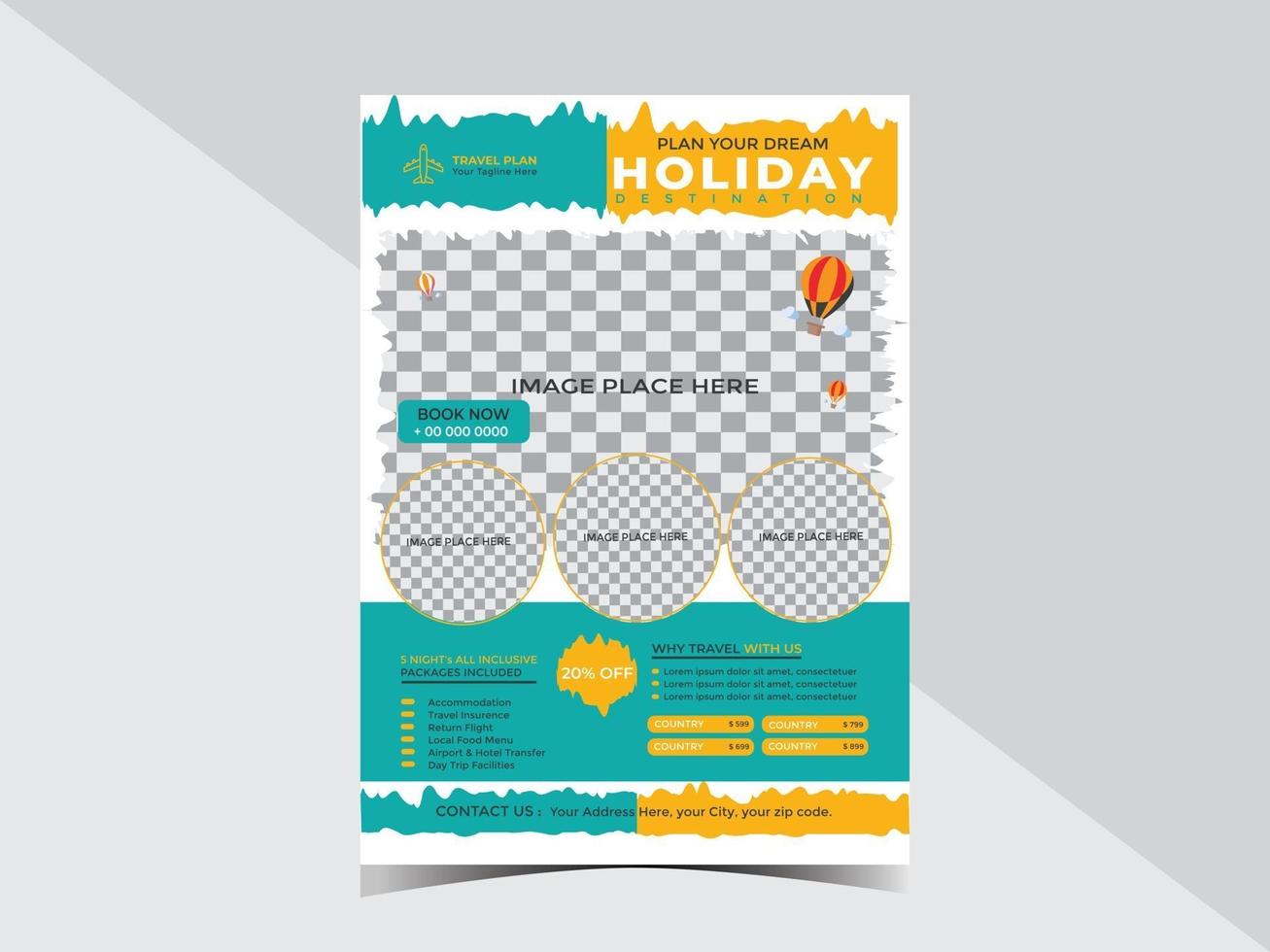 ontwerpsjabloon voor reizen en reizen voor zakelijke flyers vector