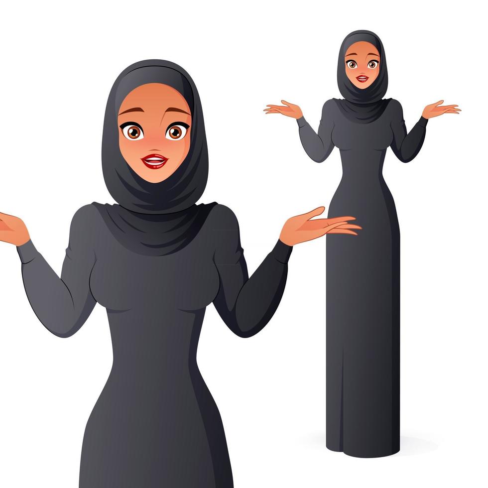 moslim vrouw in hijab schouderophalend vectorillustratie vector