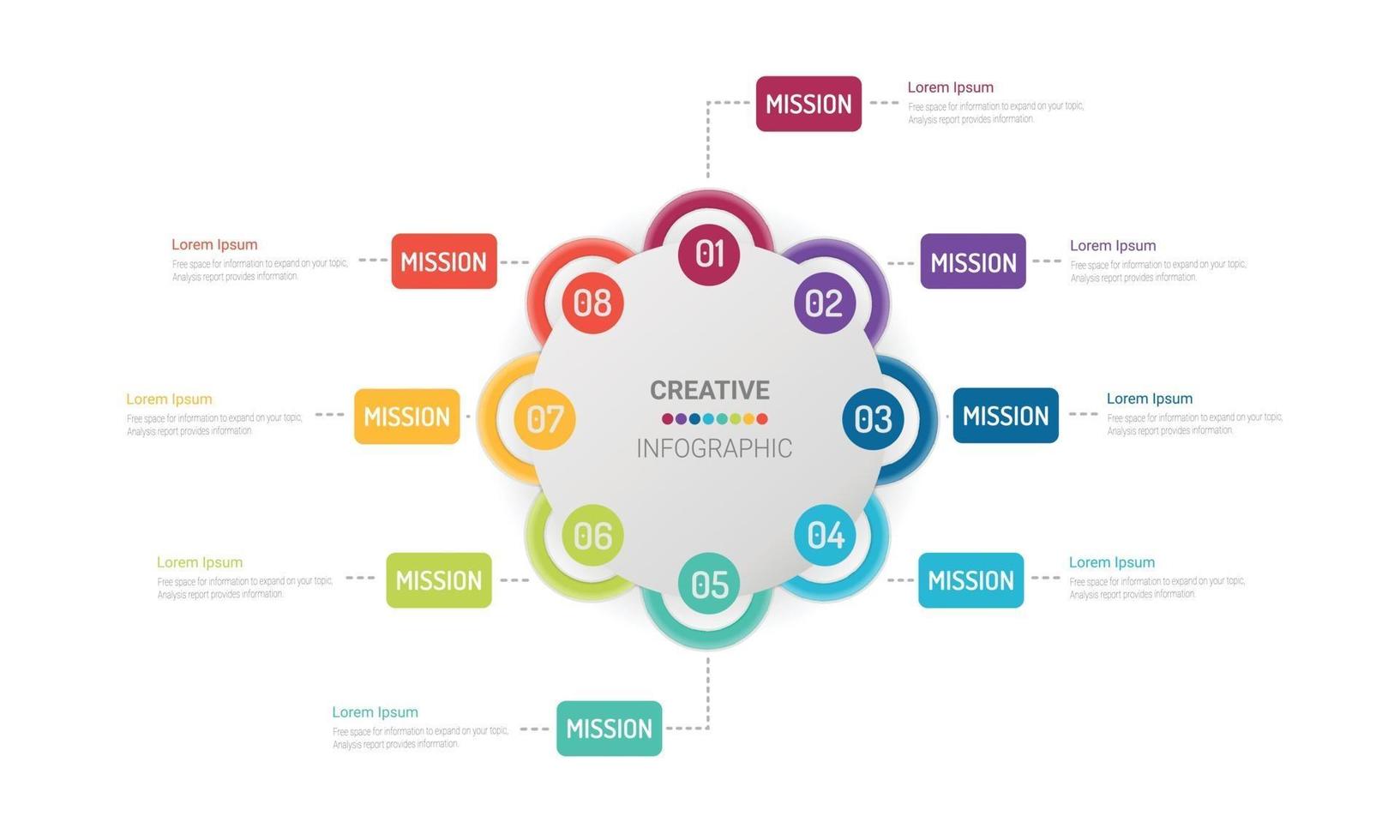 cirkel infographic dunne lijn ontwerp en 8 opties of stappen. vector