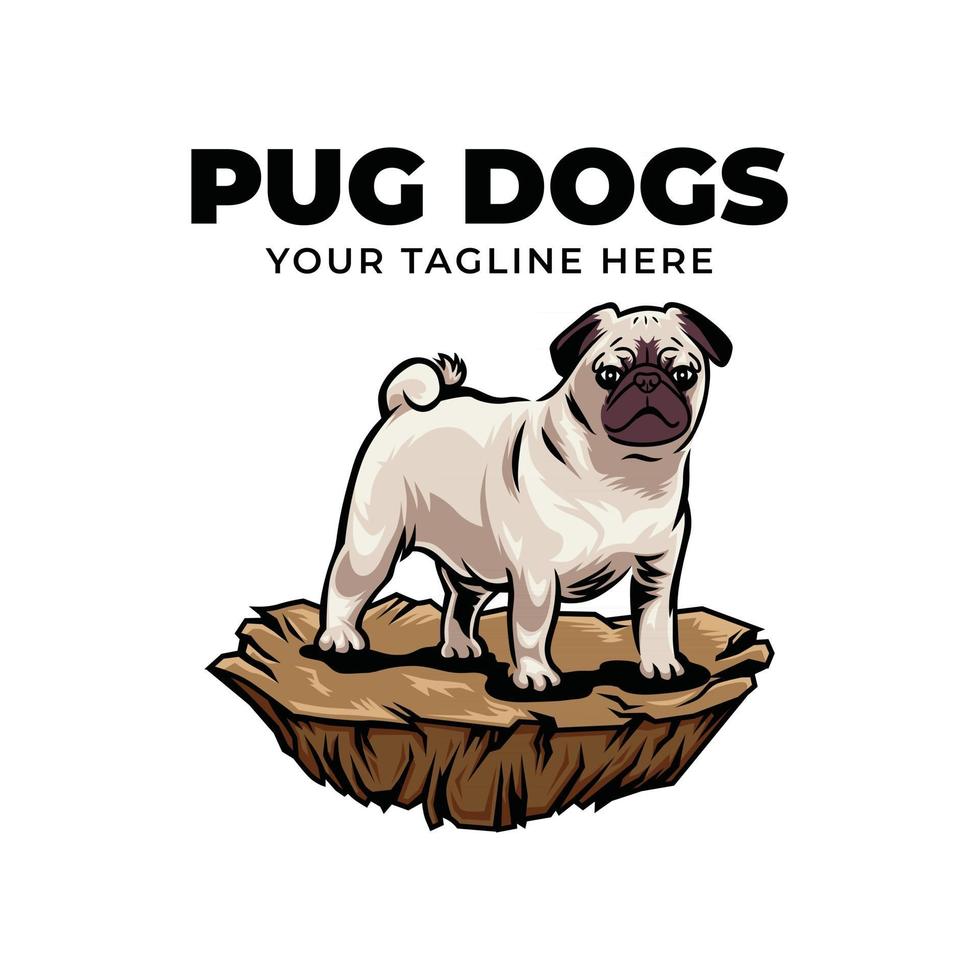 coole pug dog concept logo vector pictogram illustratie geïsoleerd op wit