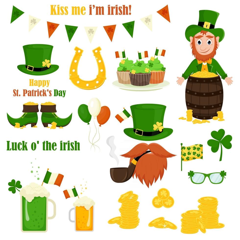 st.patrick's day vector iconen set geïsoleerd op een witte achtergrond.