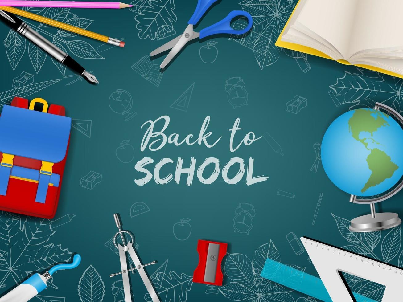 terug naar school poster met realistische accessoires en doodles vector