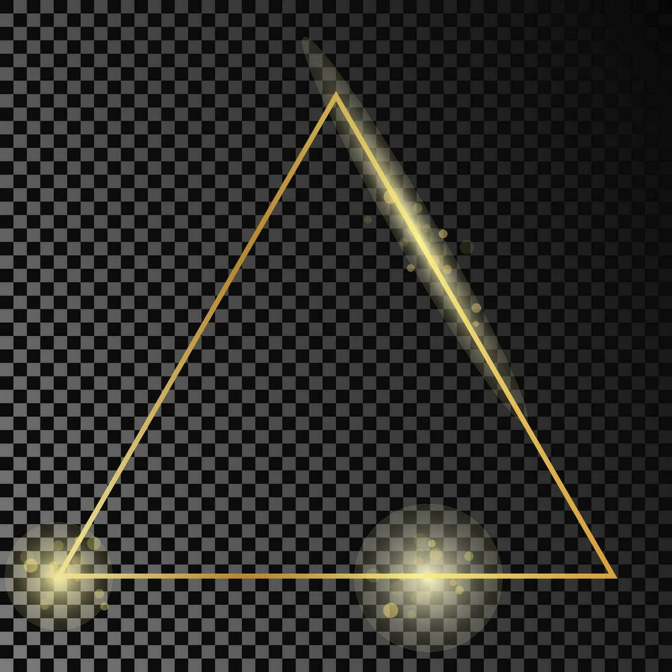 goud gloeiend driehoek kader geïsoleerd Aan donker achtergrond. glimmend kader met gloeiend Effecten. vector illustratie.