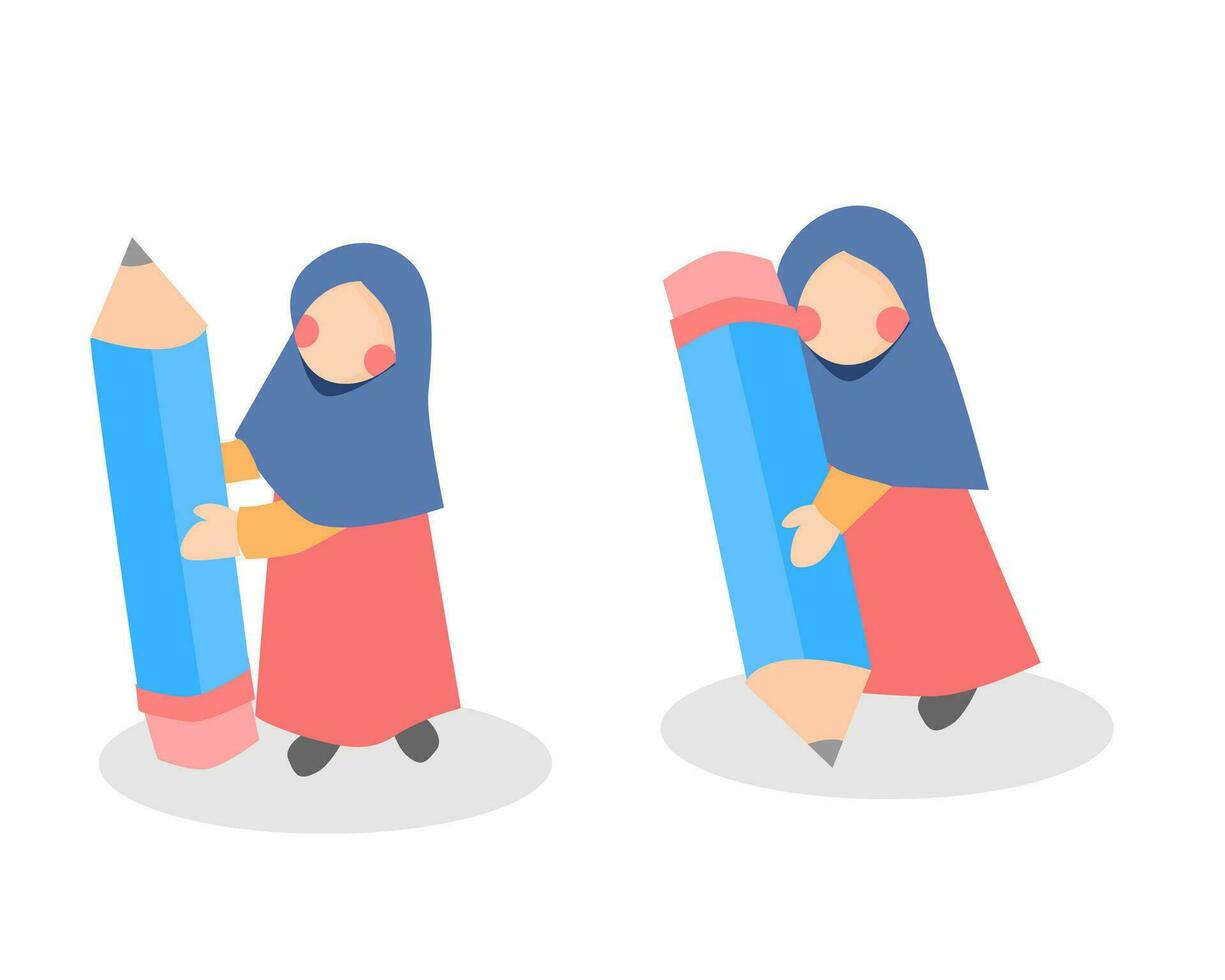 schattig hijab meisje Holding een potlood vector