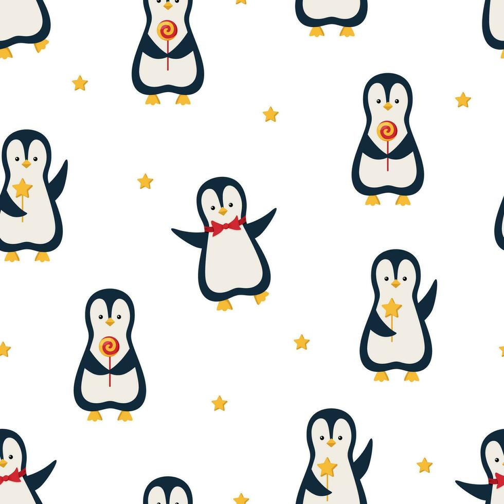naadloos patroon tekenfilm pinguïn geïsoleerd Aan wit achtergrond. vector illustratie van arctisch schattig dieren. concept van Kerstmis en nieuw jaar