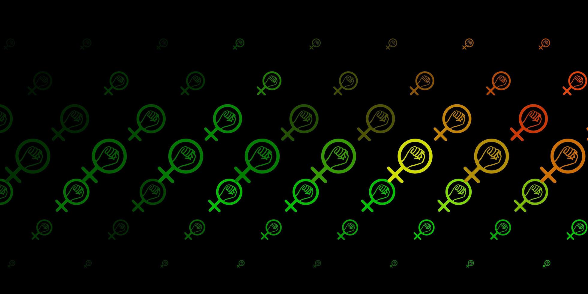 donkergroen, rood vectorpatroon met feminisme-elementen. vector