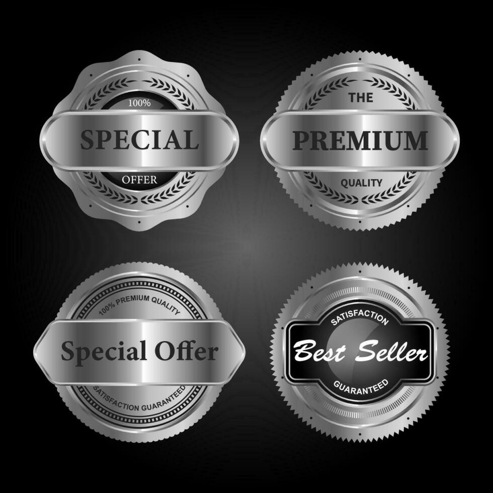 zilver badges zegel kwaliteit Product Aan wit achtergrond. vector illustratie