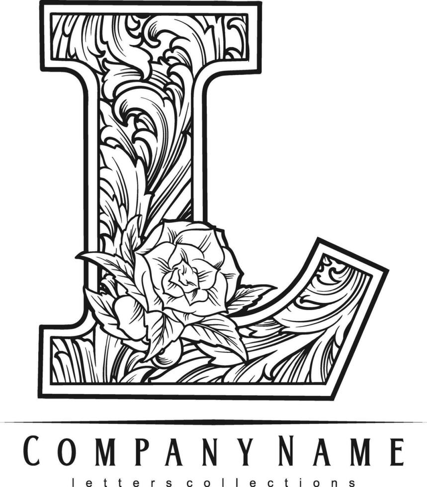 luxe klassiek charme belettering l monogram logo schets vector illustraties voor uw werk logo, handelswaar t-shirt, stickers en etiket ontwerpen, poster, groet kaarten reclame bedrijf bedrijf