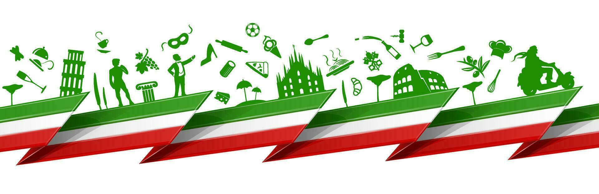 Italiaans vlag achtergrond met silhouet symbool. vector illustrator