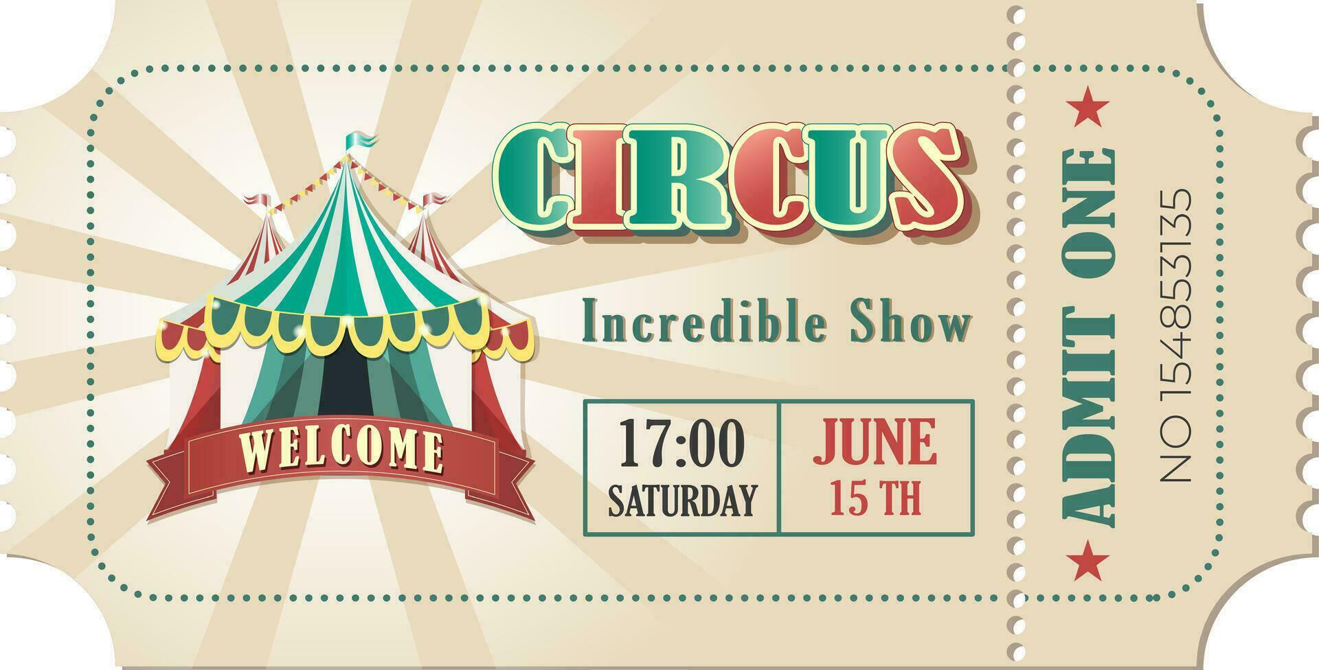 wijnoogst circus ticket. vector ontwerp circus ticket, met groot bovenkant, toegeven een, code en tekst elementen voor kunsten festival en evenementen.
