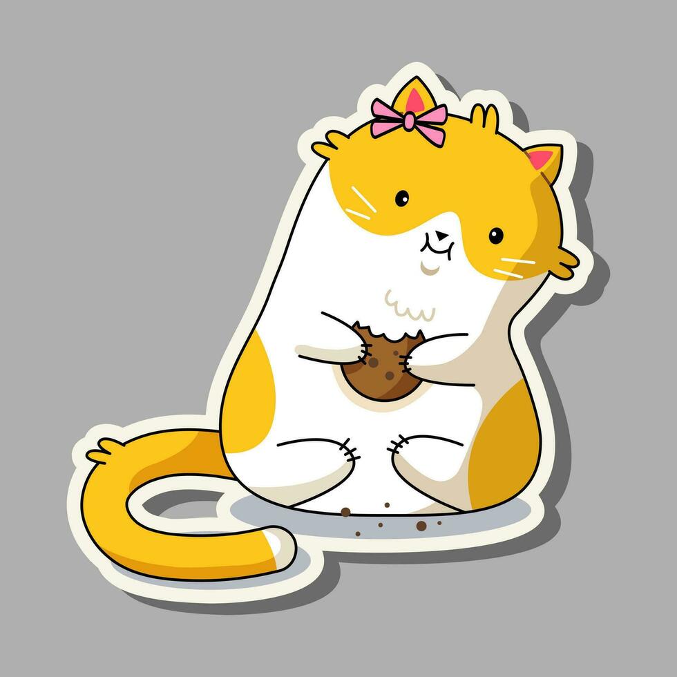 schattig kat in kawaii stijl. tekenfilm kat met koekjes. vector illustratie.