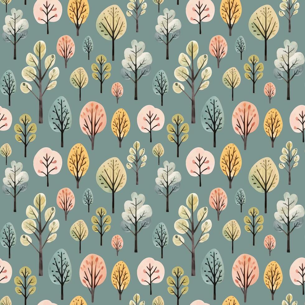 schattig waterverf bomen naadloos patroon. Scandinavisch herfst bomen naadloos vector achtergrond