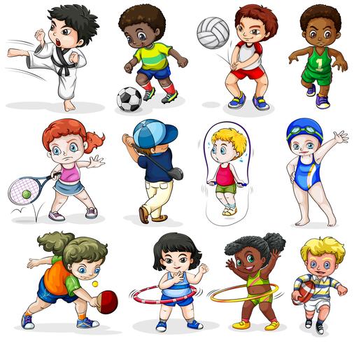 Kinderen die betrokken zijn bij verschillende sportactiviteiten vector